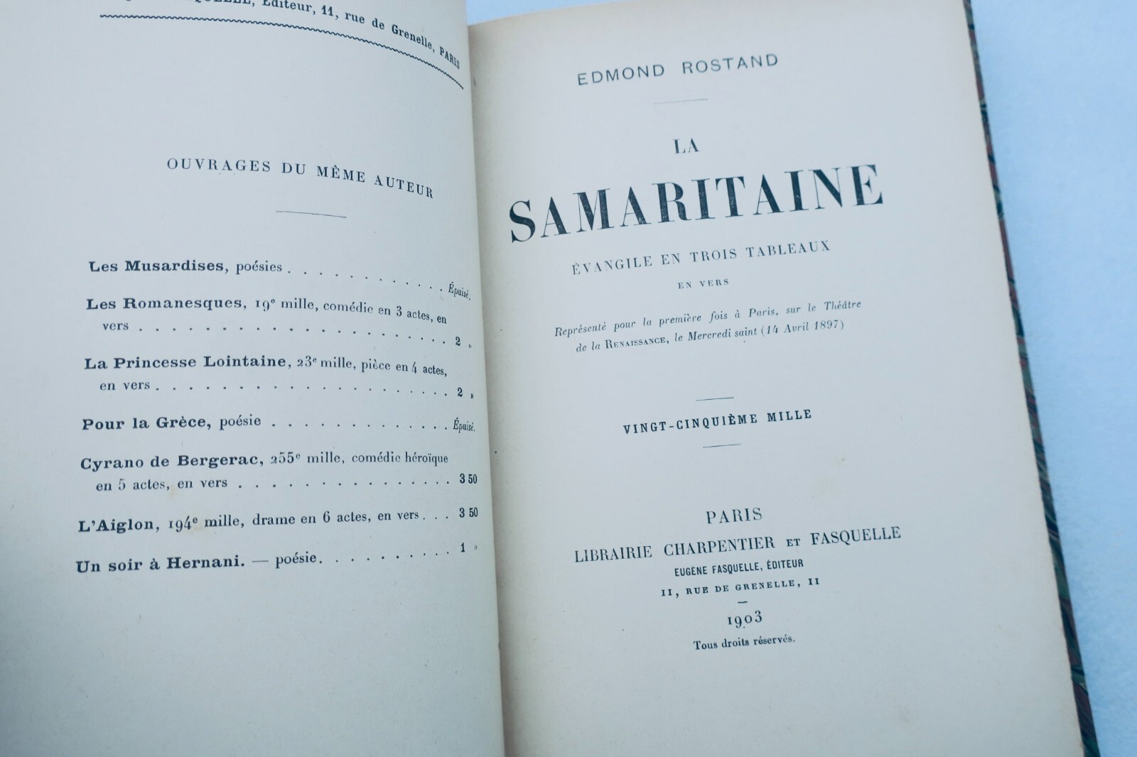 Die Samariterin: Poetisches Drama<span class="lla-card-orig-wrap"><span class="lla-card-orig">❦ Edmond Rostand La Samaritaine 1903</span></span> - La Librairie Antique