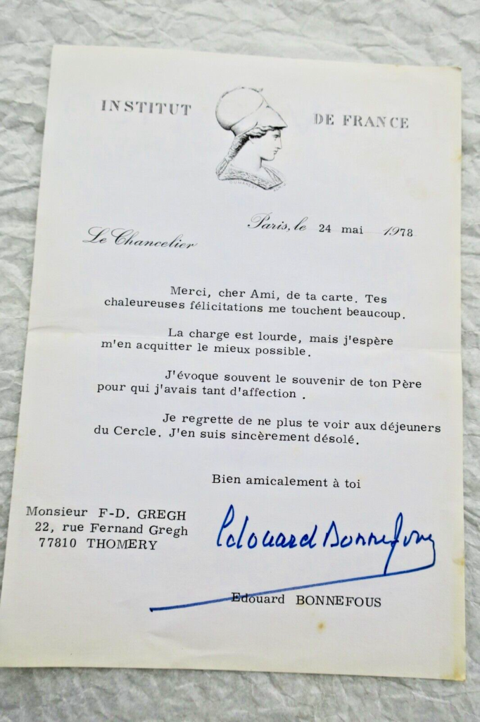 Autographed Letter from Édouard Bonnefous
