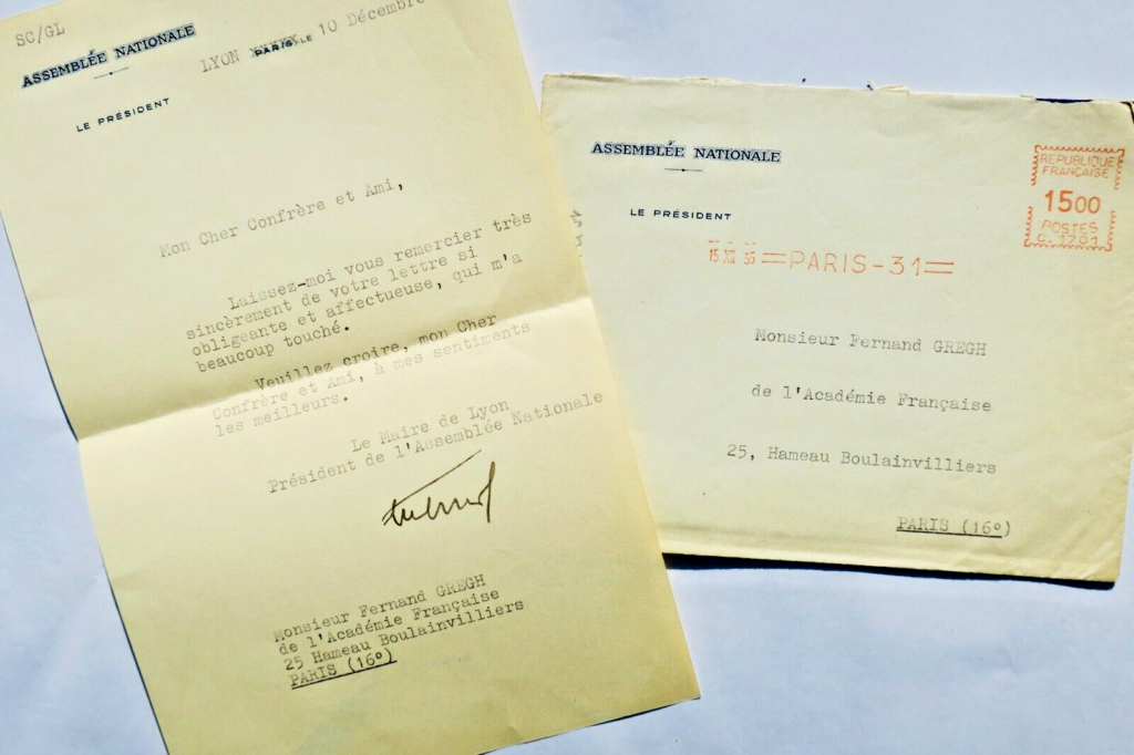 Edouard Herriot lettre tapuscrite signée