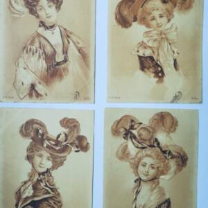 élégantes en bistre 4 CPA illustré par Bottaro COIFFURE MODE