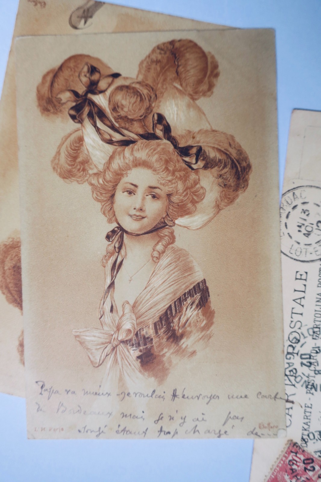 élégantes en bistre 4 CPA illustré par Bottaro COIFFURE MODE - La Librairie Antique