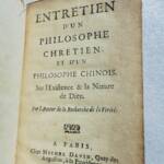 Entretien d’un philosophe chrétien, et d’un philosophe chinois 1708 Malebranche