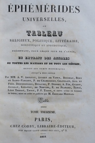 普遍的エフェメリスの概要<span class="lla-card-orig-wrap"><span class="lla-card-orig">❦ Ephémérides Universelles ou Tableau Religieux, Politique, Littéraire..</span></span> - La Librairie Antique