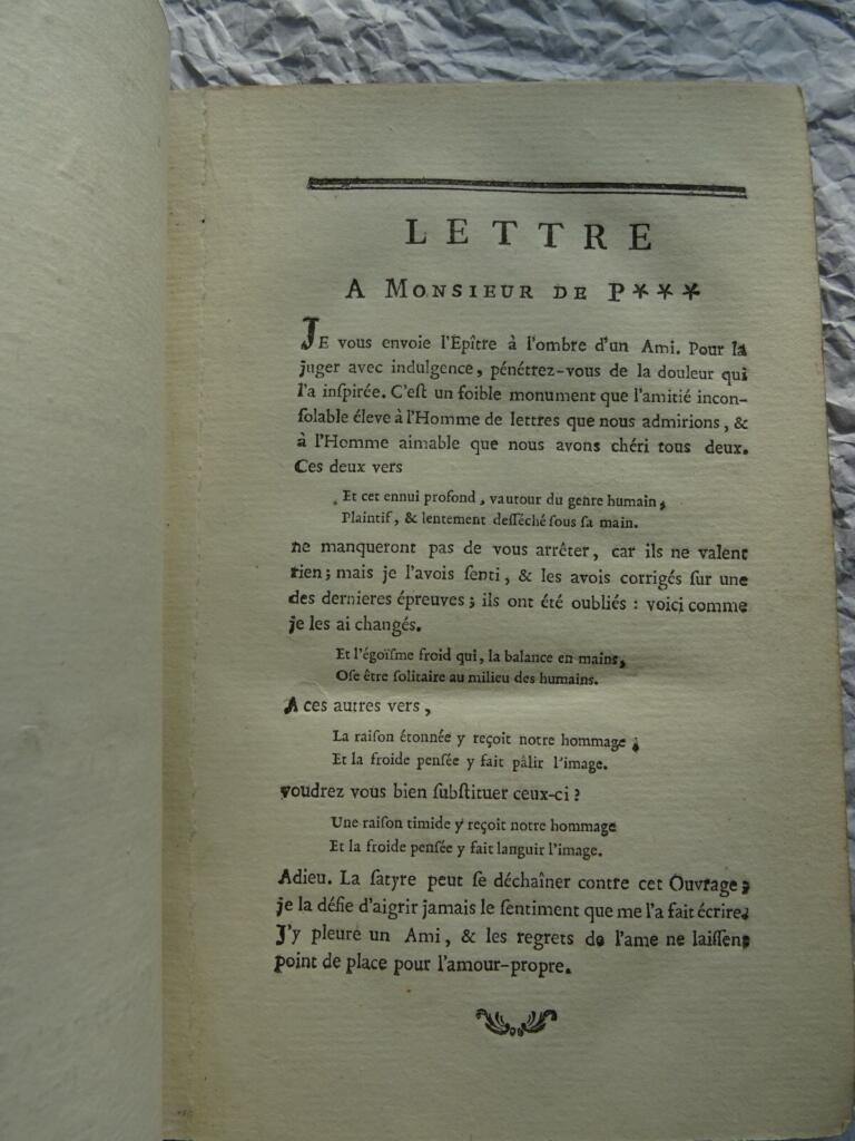 EPÎTRE A L’OMBRE D’UN AMI SUIVIE DE DEUX ODES & DES QUELQUES IDEES SUR CORNEILLE