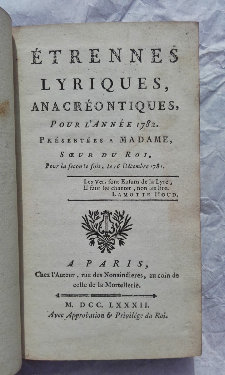 Poetic Almanac from 1782<span class="lla-card-orig-wrap"><span class="lla-card-orig">❦ ÉTRENNES Lyriques, anacréontiques 1782</span></span> - La Librairie Antique