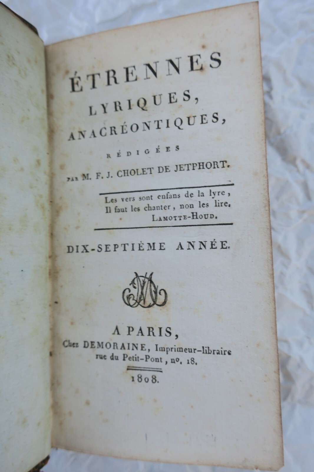 ETRENNES LYRIQUES, ANACRÉONTIQUES 1808 - Image 5