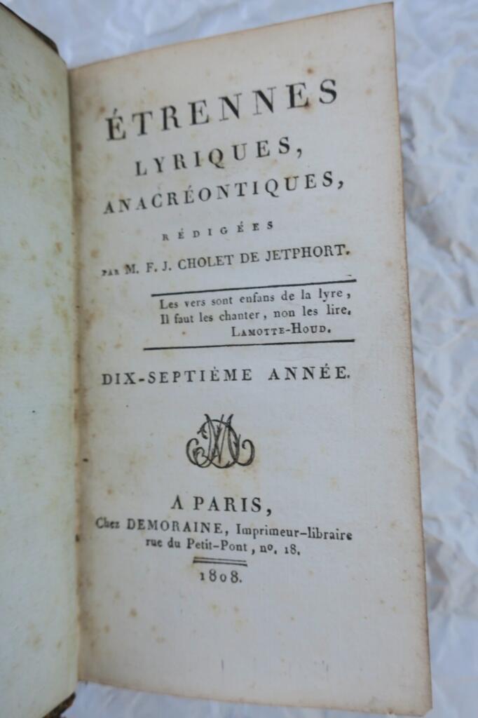 ETRENNES LYRIQUES, ANACRÉONTIQUES 1808
