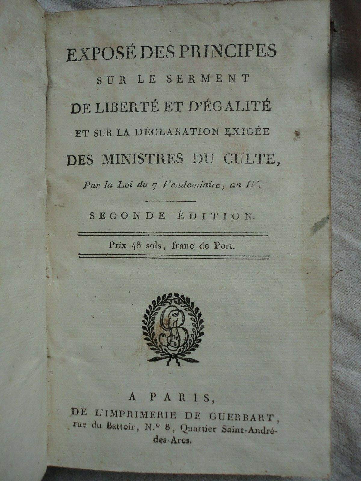 exposé des principes sur le serment de liberté et d’égalité an IV - La Librairie Antique
