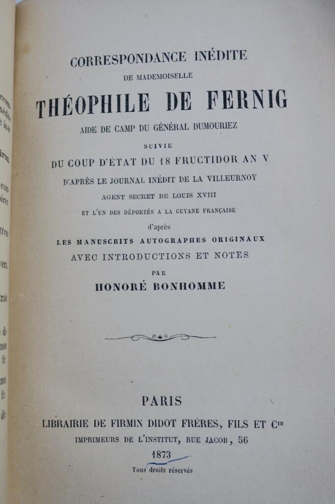 Fernig Correspondance inédite aide de camp du Gal Dumouriez 1873