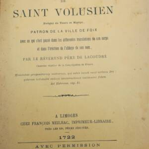 FOIXPere de Lacoudre La vie de Saint Volusien évêque de Tours et Martyr patron..