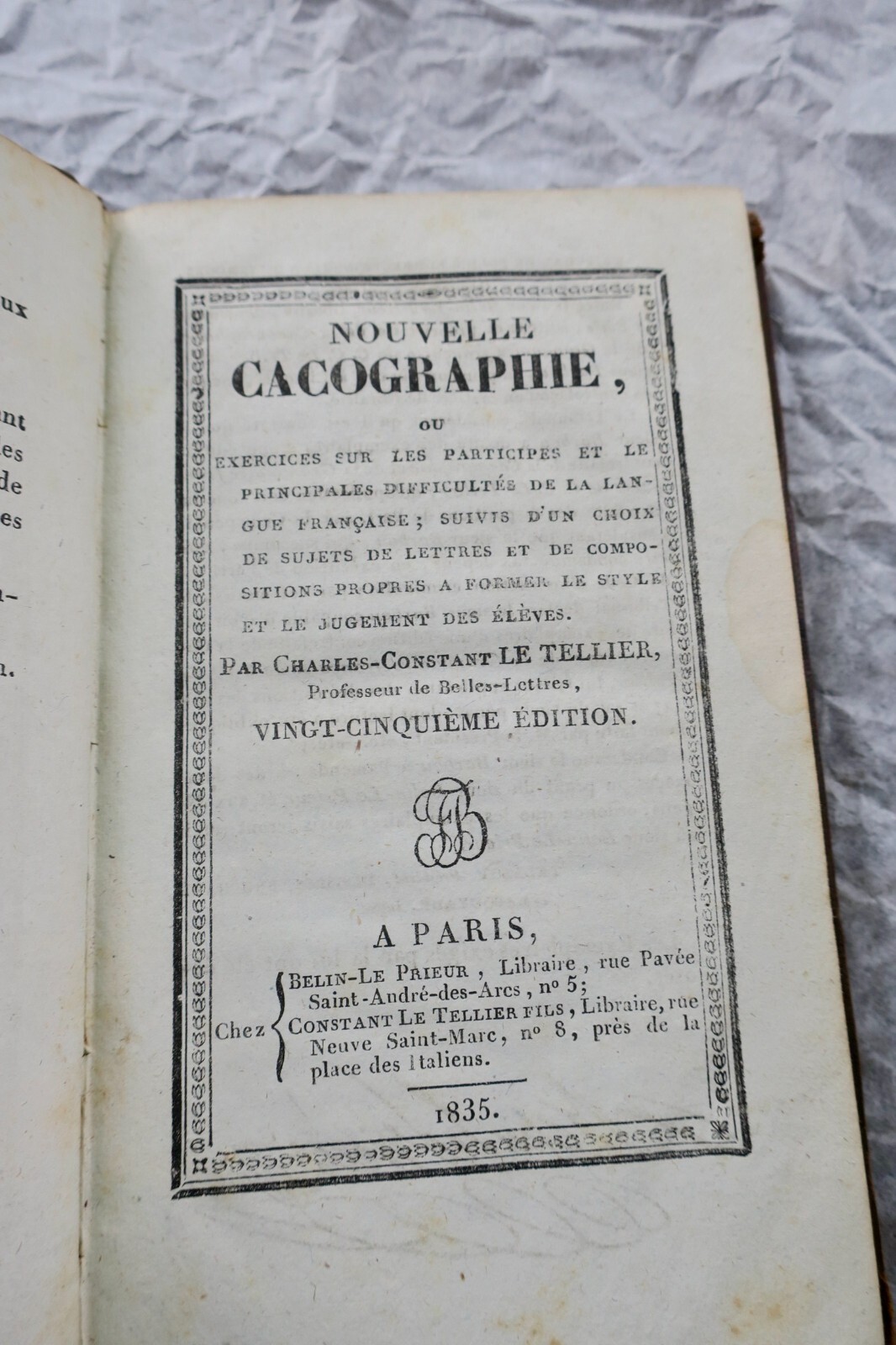 Français NOUVELLE CACOGRAPHIE OU EXERCICES SUR LES PARTICIPES 1835 - La Librairie Antique