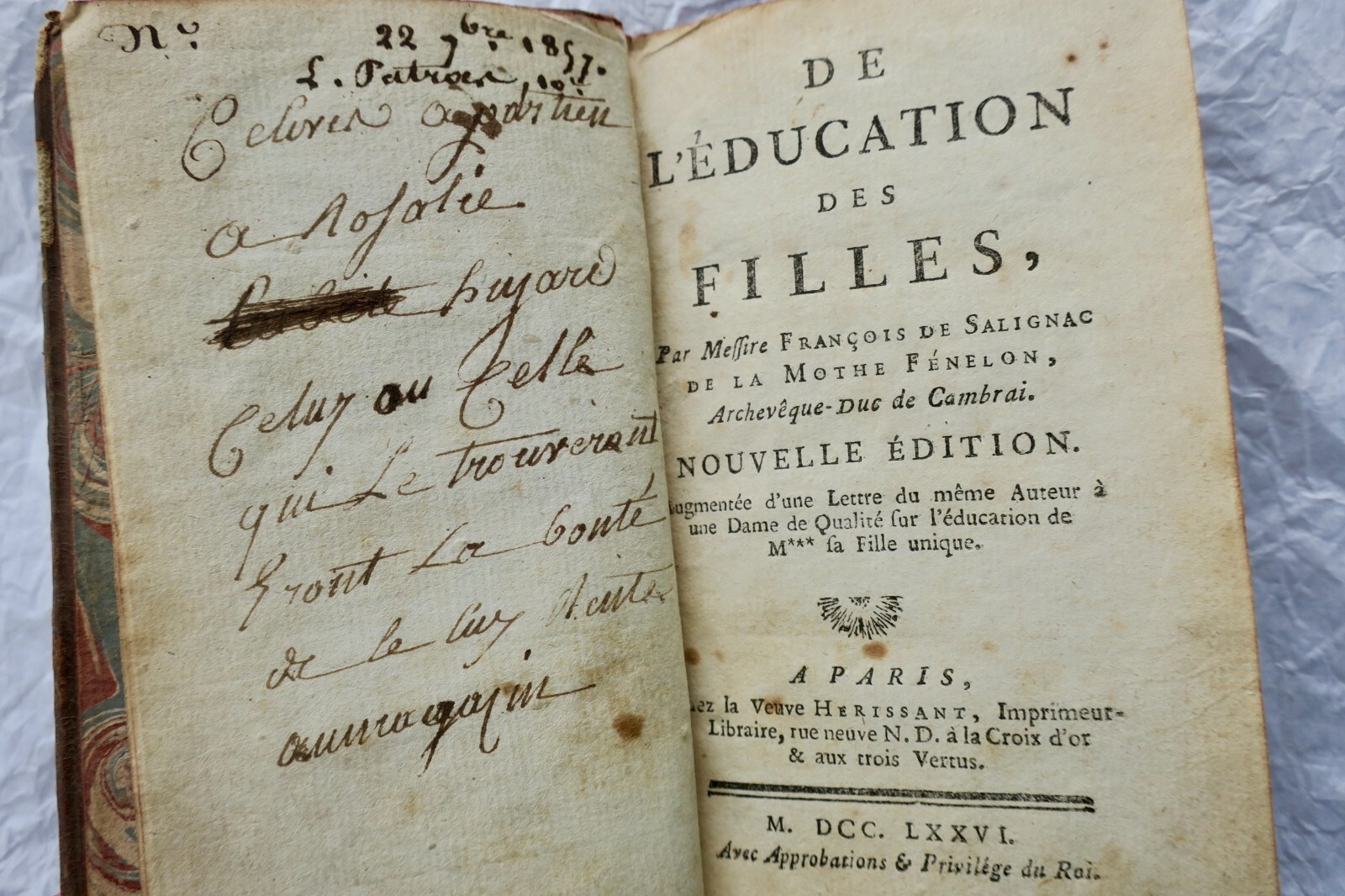 François de Salignac de la Mothe Fenelon, Messire De l’éducation des filles 1776 - La Librairie Antique