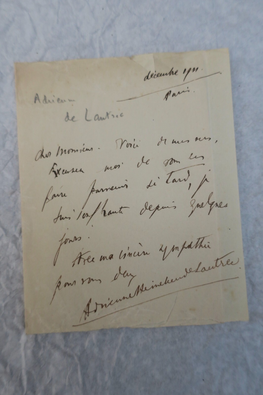 Gabriel & Adrienne de LAUTREC 3 billets autographes manuscrits & signés - La Librairie Antique