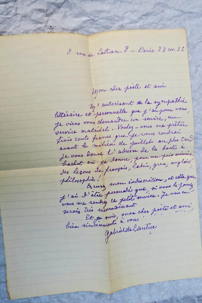 Eigenständig unterzeichneter Brief von Gabriel de Lautrec