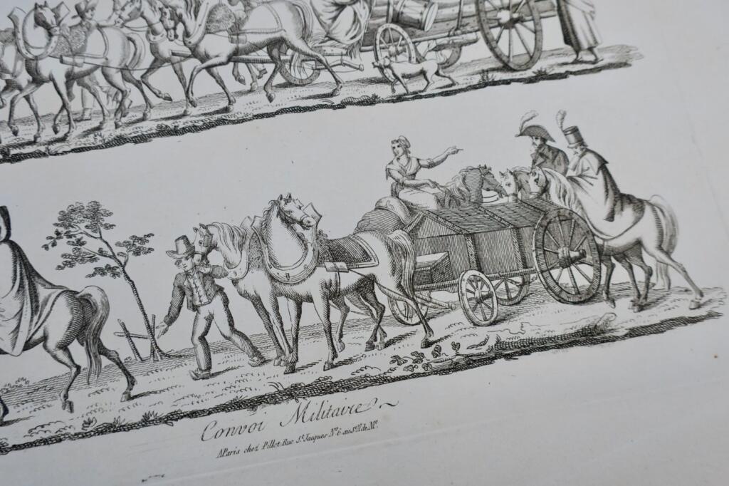 Military convoy engraving