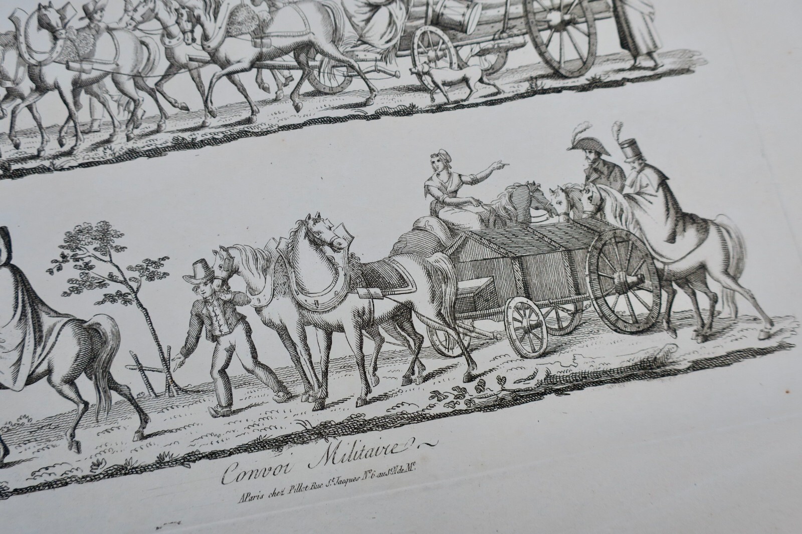 軍隊の convoy 彫刻<span class="lla-card-orig-wrap"><span class="lla-card-orig">❦ gravure sur acier, convoi militaire 44 x 26,5 cm</span></span> - La Librairie Antique