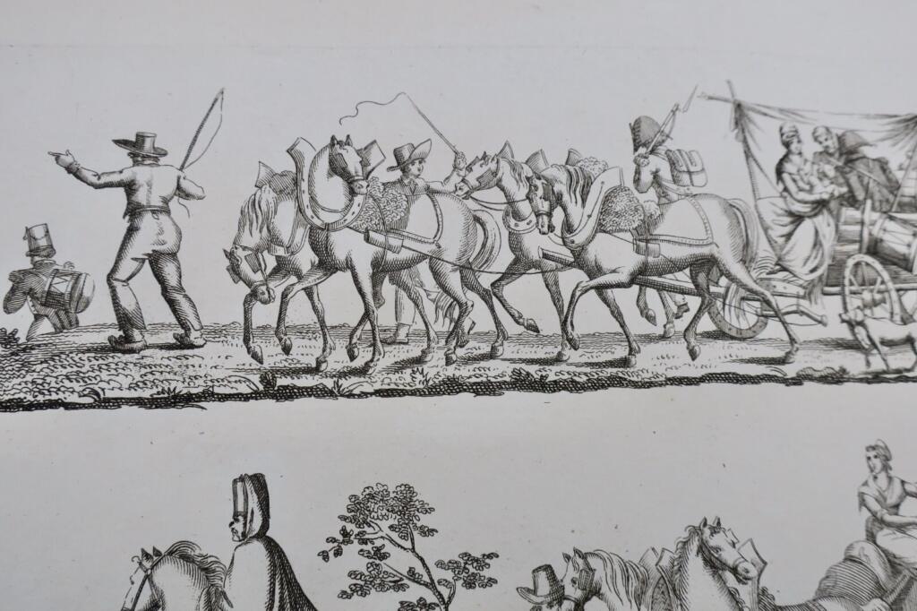 Military convoy engraving
