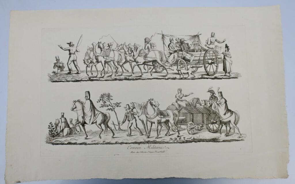 Military convoy engraving