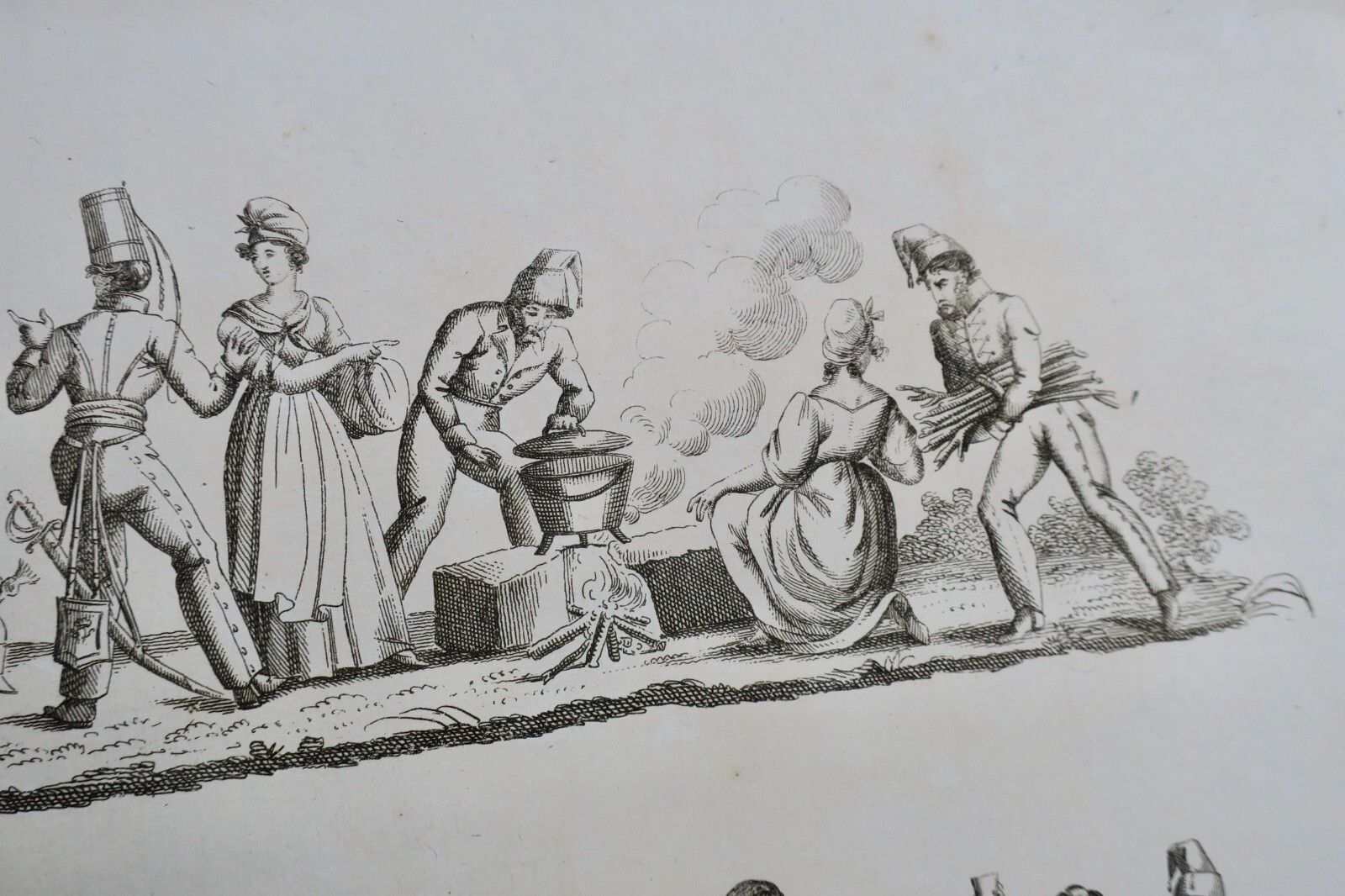 軍事娯楽の銅版画<span class="lla-card-orig-wrap"><span class="lla-card-orig">❦ gravure sur acier, divertissement militaire 44 x 27 cm</span></span> - La Librairie Antique