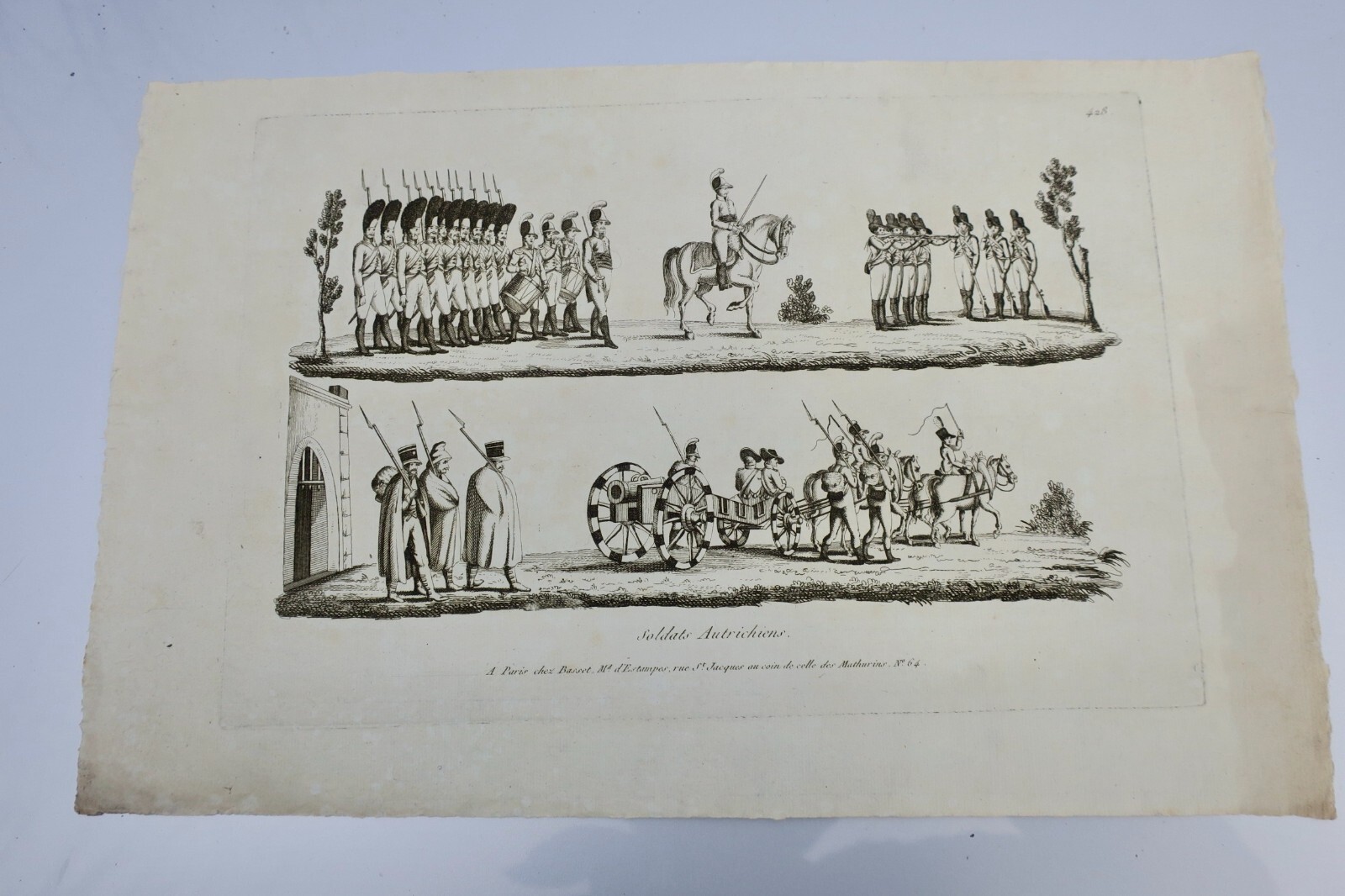 オーストリア兵士の版画<span class="lla-card-orig-wrap"><span class="lla-card-orig">❦ Gravure sur acier soldats autrichiens 40 x 25 cm</span></span> - La Librairie Antique