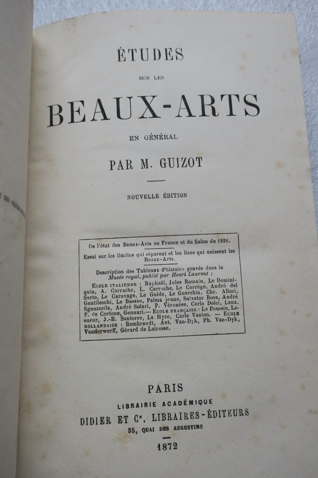 GUIZOT M. Etudes sur les beaux-arts en général 1872 - La Librairie Antique