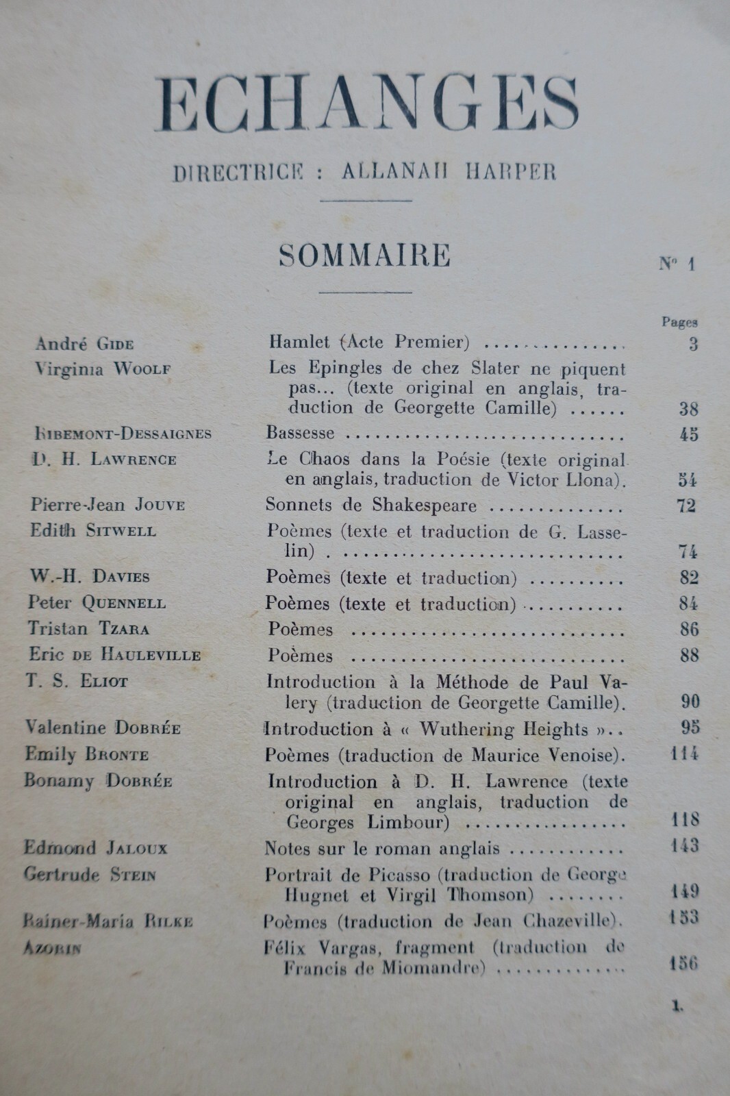 Harper, Allanah (directrice). Echanges. Revue trimestrielle de littérature 1929 – Image 6