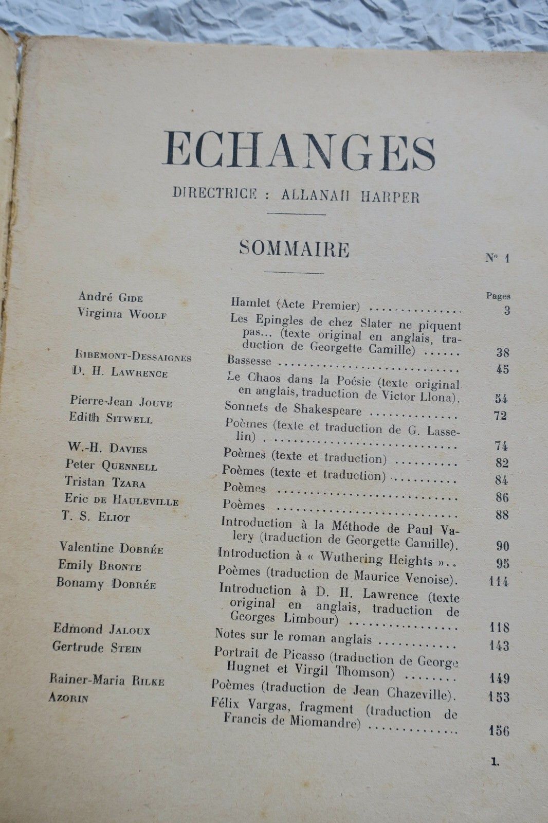 Harper, Allanah (directrice). Echanges. Revue trimestrielle de littérature 1929 – Image 2