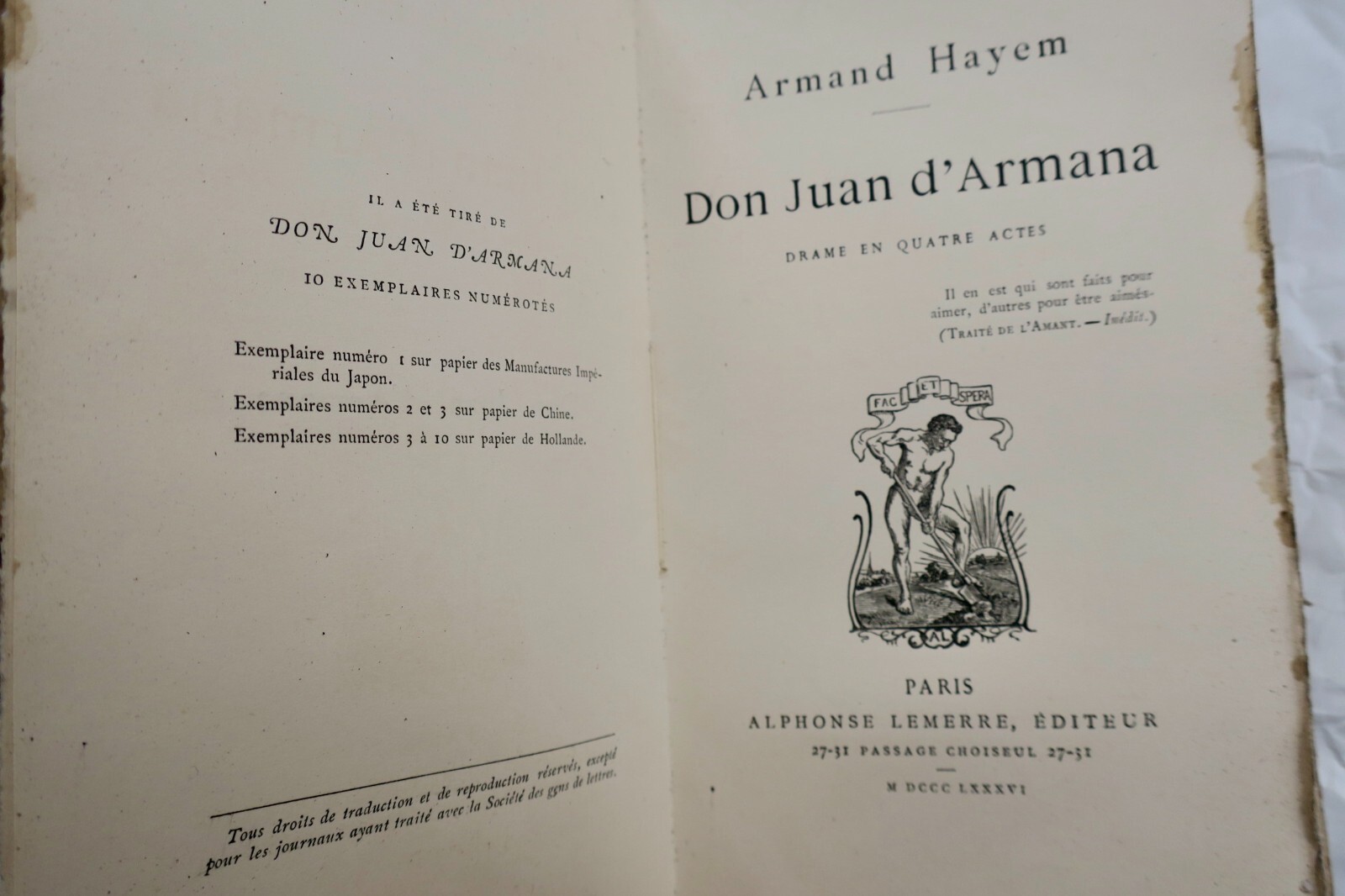 Rare 1886 novel by Hayem<span class="lla-card-orig-wrap"><span class="lla-card-orig">❦ Hayem don Juan d’armana Lemerre 1886</span></span> - La Librairie Antique