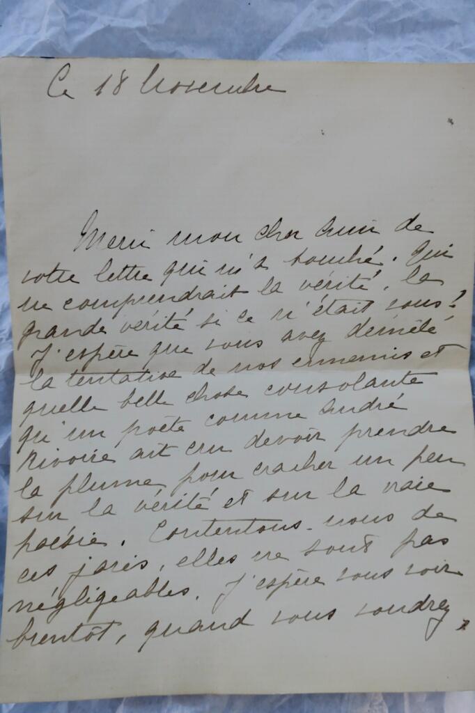 Autographed letter signed by BATAILLE, November 18, 1918