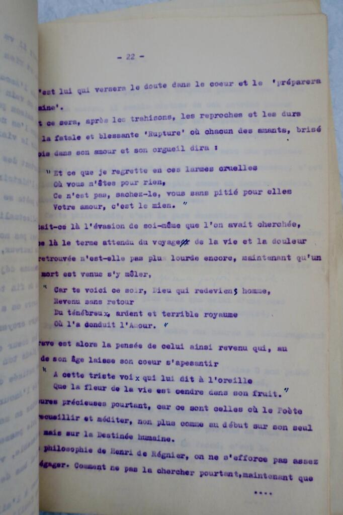 Henry de Régnier conférence tapuscrite de Maurice Druon Lycée Michelet