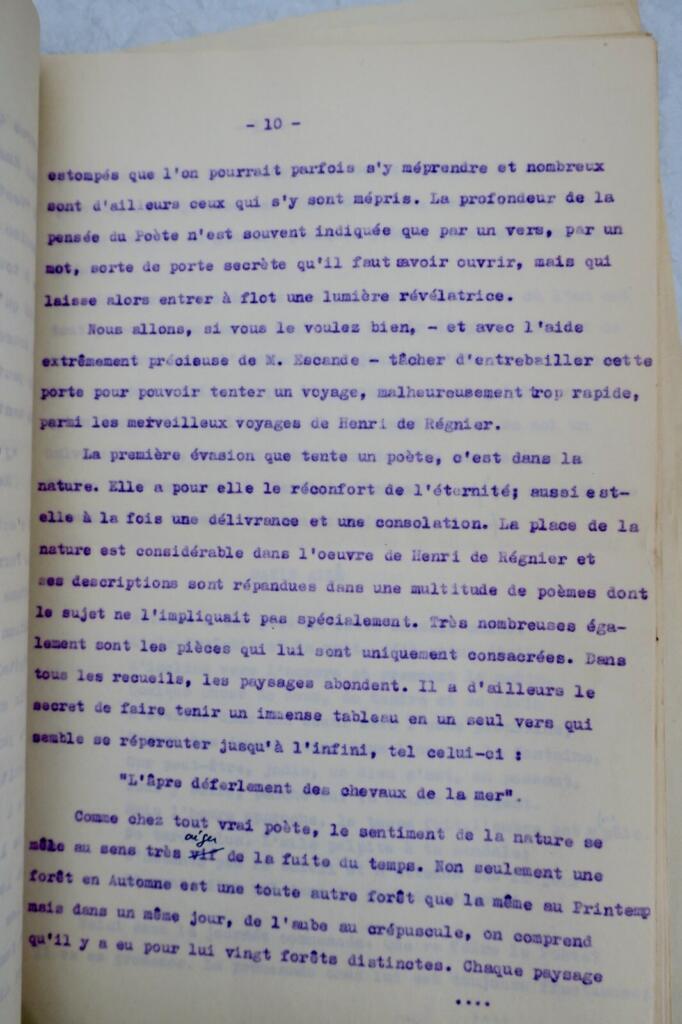 Henry de Régnier conférence tapuscrite de Maurice Druon Lycée Michelet