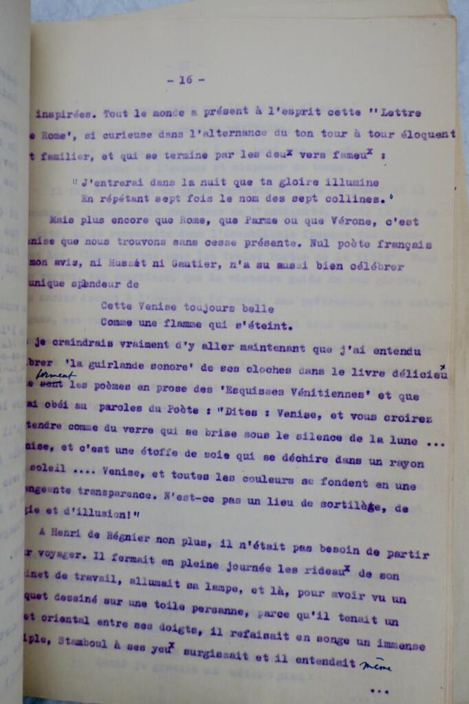 Henry de Régnier conférence tapuscrite de Maurice Druon Lycée Michelet
