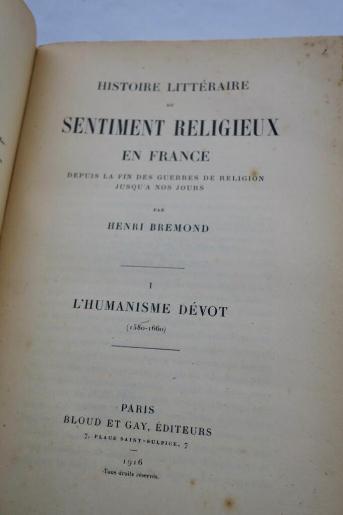 Literary history of religious sentiment in France