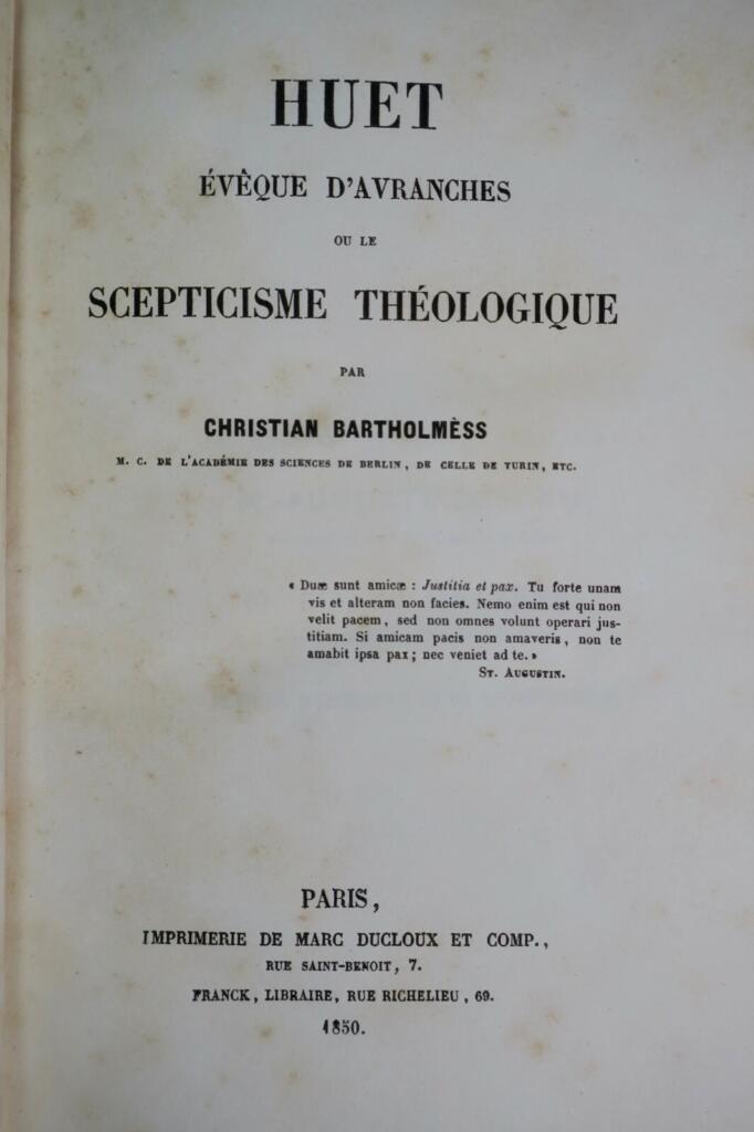 Huet Bishop of Avranches and Theological Skepticism
