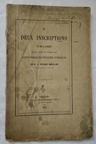 inscriptions tumulaires qui se lisent en l'église de Saint-Pierre-Le-Puellier..