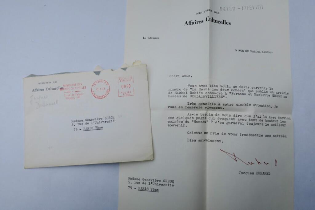 Unterzeichnetes Schreiben von Jacques Duhamel