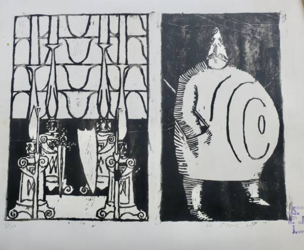 Jarry quatre hérauts porte-torches & Monsieur Ubu 65 x 50 cm. sur Ingres vergé