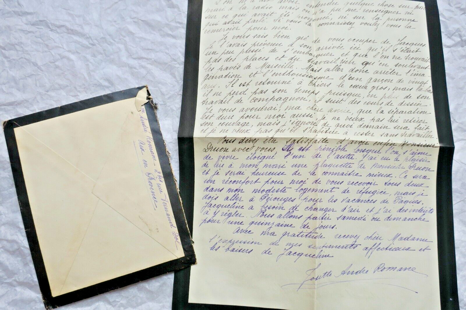 Josette André Romane belle lettre autographe manuscrite & signée - La Librairie Antique