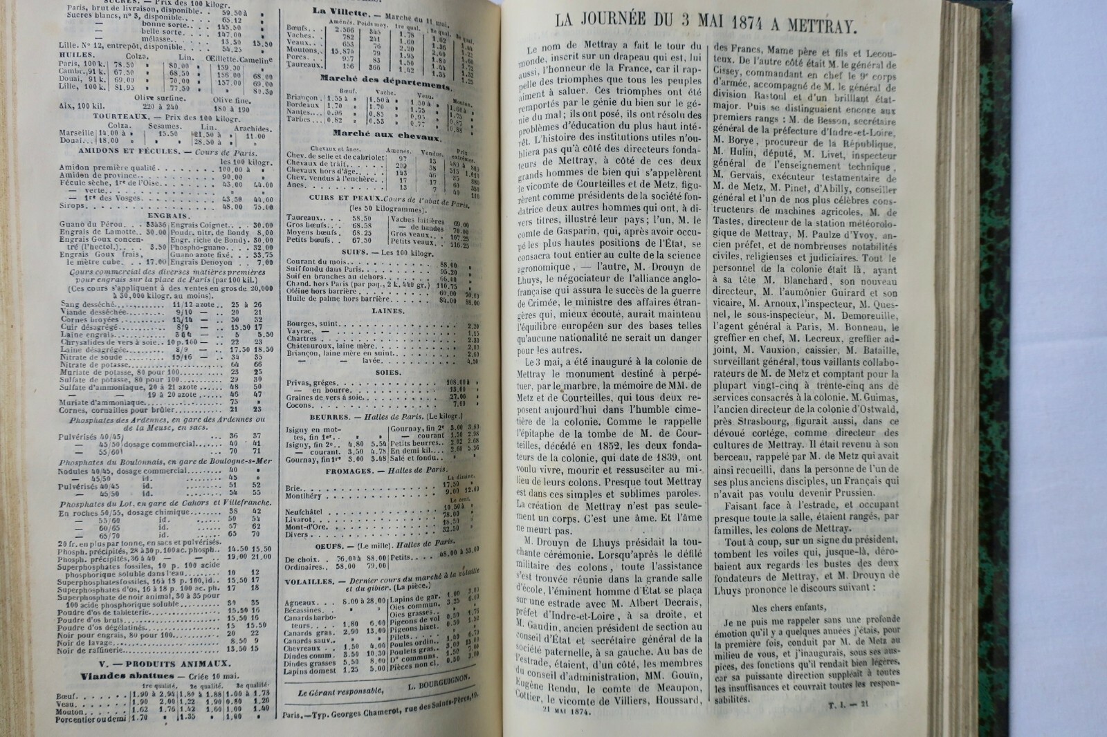 1874年の実用農業ジャーナル<span class="lla-card-orig-wrap"><span class="lla-card-orig">❦ Journal d’agriculture pratique 1874</span></span> - La Librairie Antique