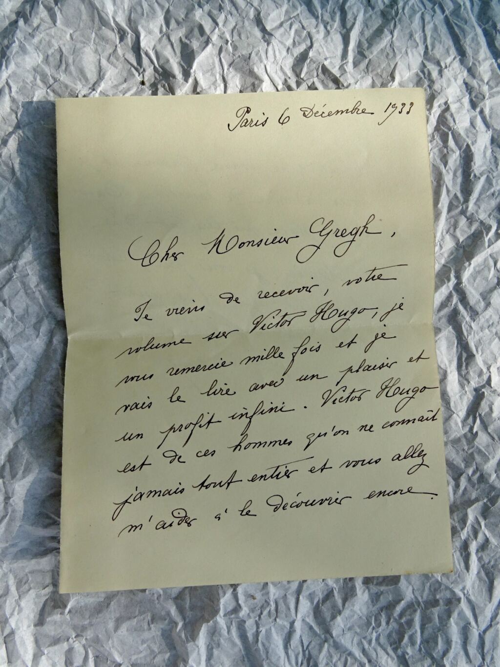 Autograph Letter from Jules Cambon to Fernand Gregh