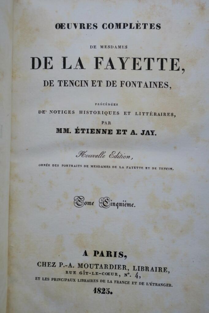 La Fayette Oeuvres Completes de Mesdames de la Fayette de Tencin et de Fontaine