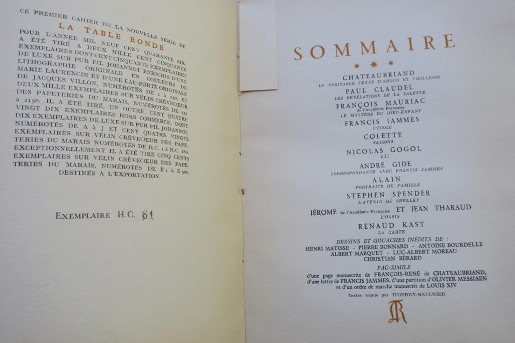 Erstausgabe von La table ronde 1946