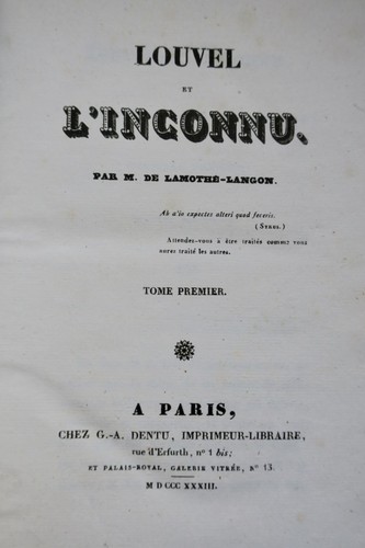 Lamothe-Langon Louvel et l’inconnu - La Librairie Antique