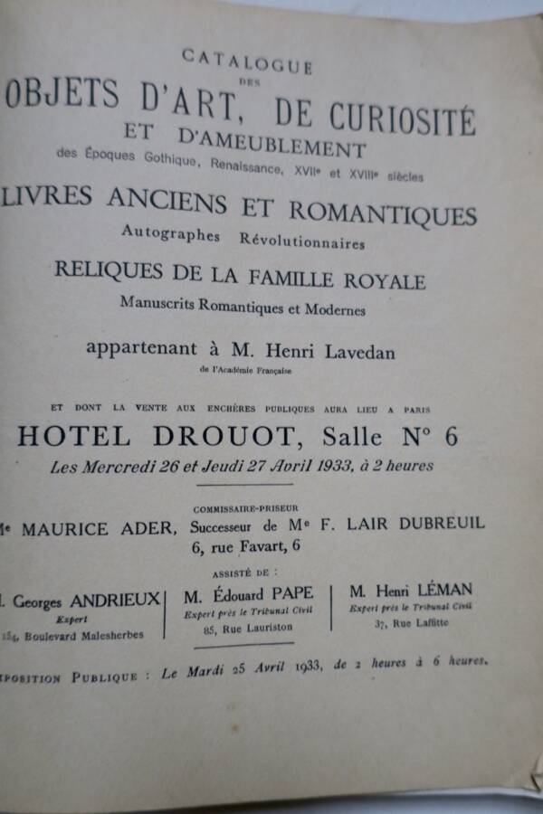 LAVEDAN 1933 Catalogue des objets d'art de curiosité et d'ameublement