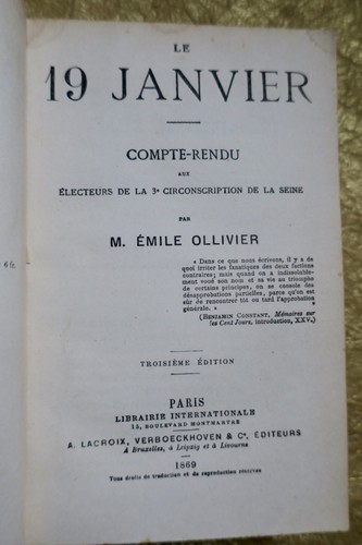 Politischer Bericht an Wähler, 1869<span class="lla-card-orig-wrap"><span class="lla-card-orig">❦ Le 19 janvier. Compte rendu aux électeurs de la 3° circonscription de la Seine</span></span> - La Librairie Antique