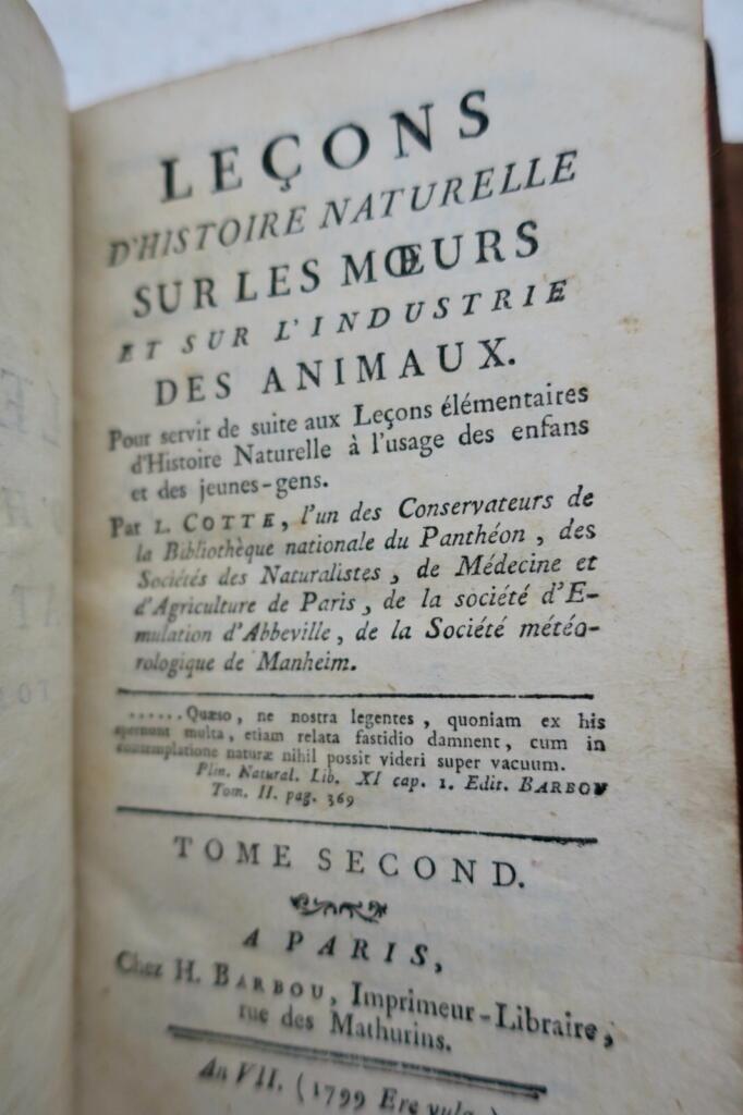 Leçons d’histoire naturelle sur les moeurs et sur l’industrie des animaux 1799