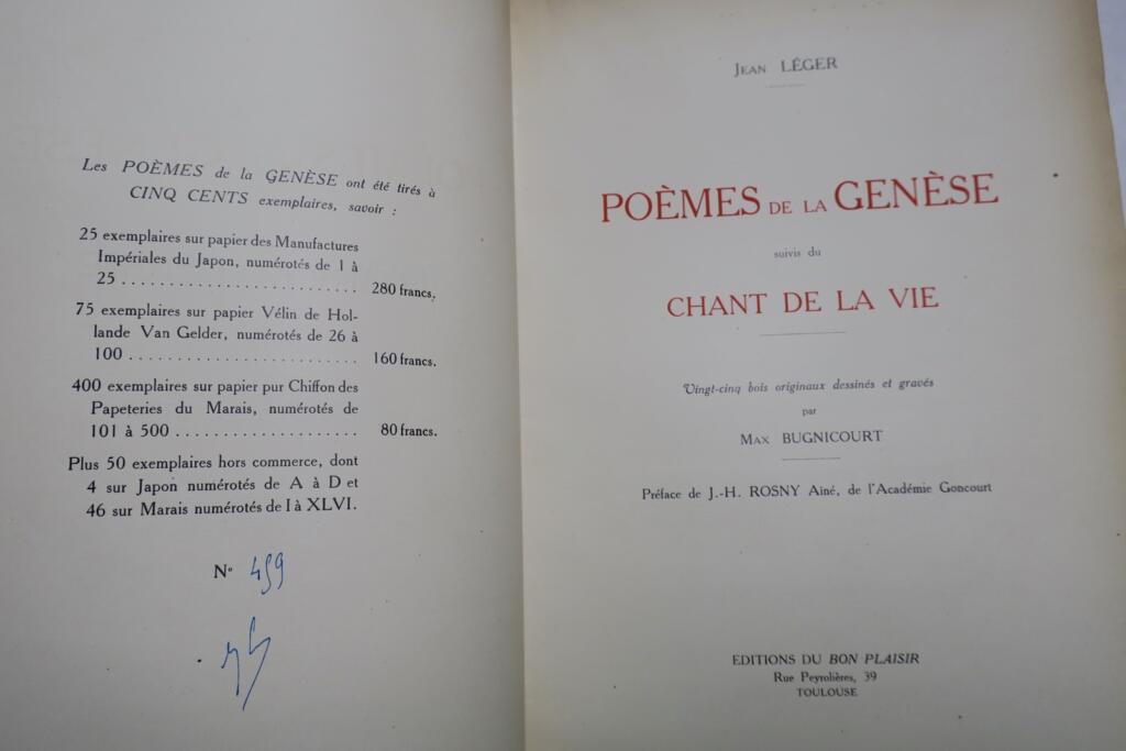 LEGER POEMES DE LA GENESE, SUIVIS DU CHANT DE LA VIE