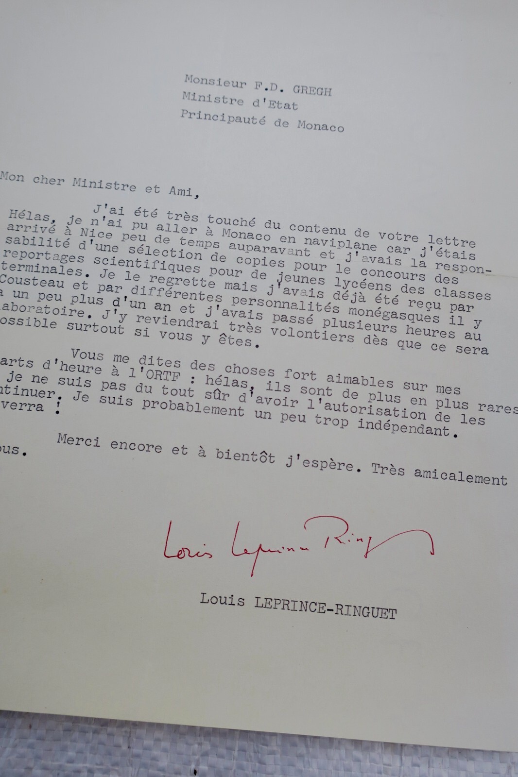 Signed letter by Leprince Ringuet<span class="lla-card-orig-wrap"><span class="lla-card-orig">❦ Leprince Ringuet lettre signée</span></span> - La Librairie Antique