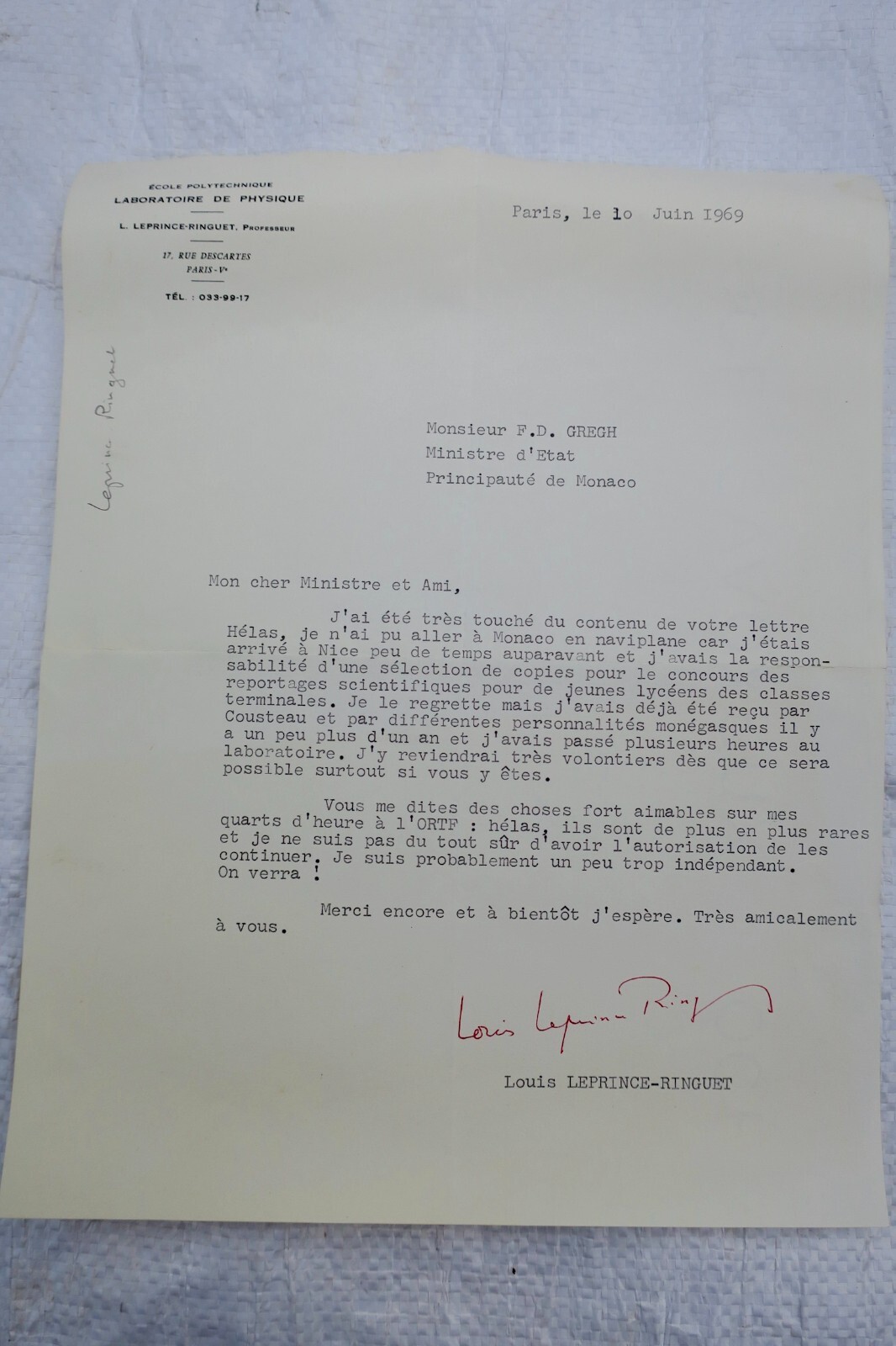 Signed letter by Leprince Ringuet – Image 3