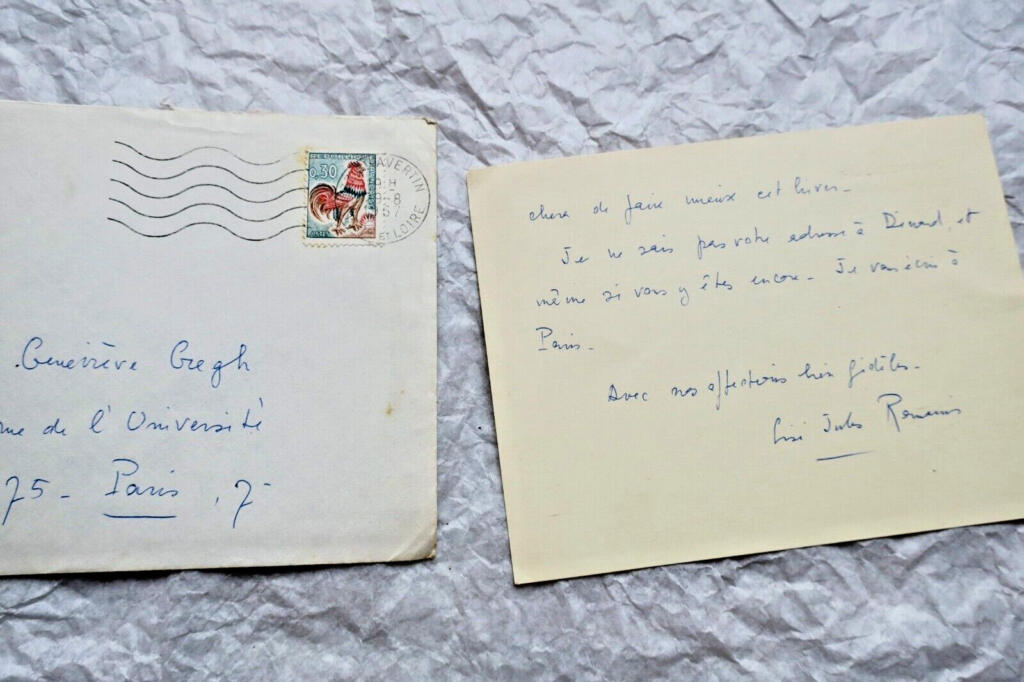 Autographed handwritten letter from Mrs. Jules Romain